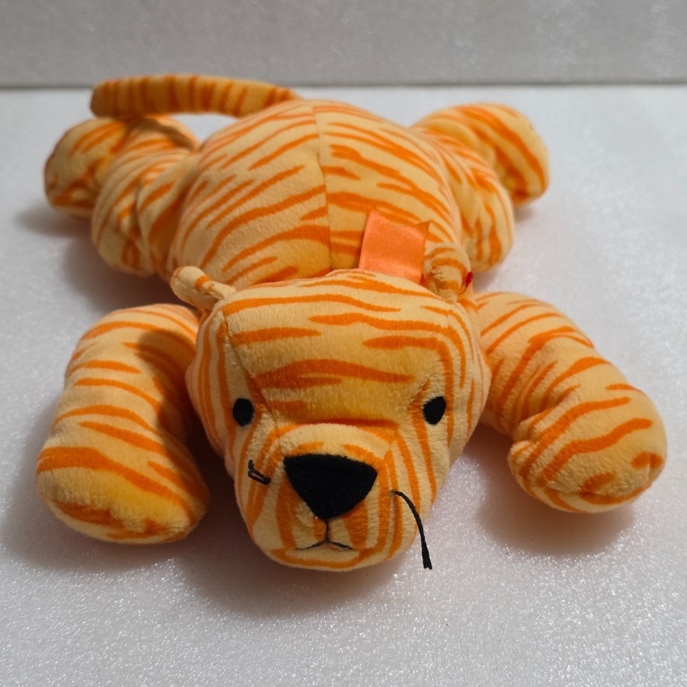 Ty Pillow Pals PURR Orange Striped Tiger Cat Bow Plush Vintage 1996 13"